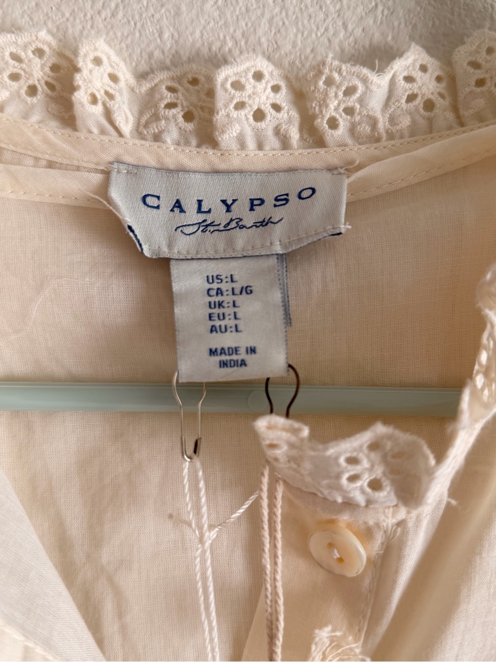 Calypso St. Barth Cream Eyelet Lace-Trim Sleeveless Blouse - Picture 5 of 8